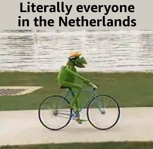 kermit riding a bike | Literally everyone in the Netherlands | image tagged in kermit riding a bike | made w/ Imgflip meme maker