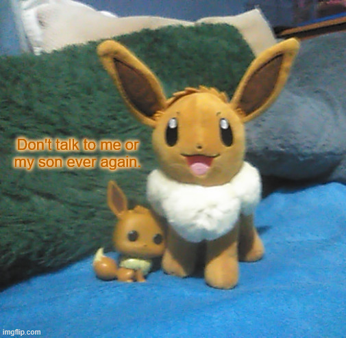 Plushy moment | Don't talk to me or
my son ever again. | image tagged in eevee,plush | made w/ Imgflip meme maker