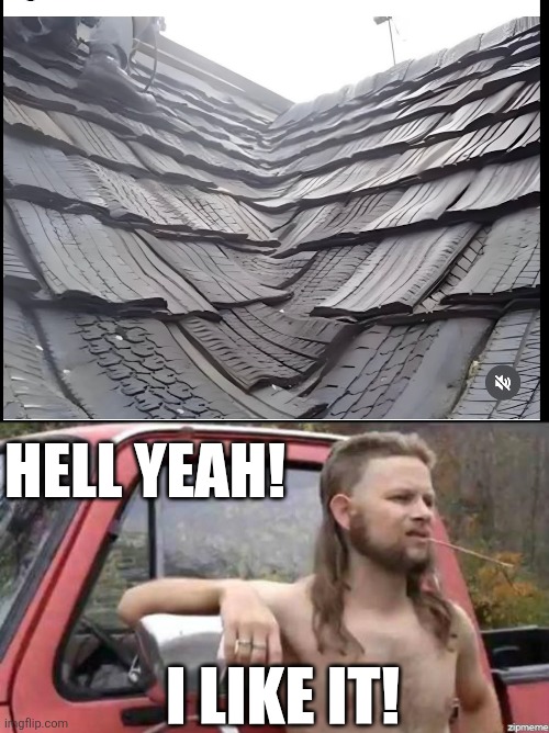 MAY LAST A LONG TIME | HELL YEAH! I LIKE IT! | image tagged in almost politically correct redneck,tires,roof,redneck | made w/ Imgflip meme maker