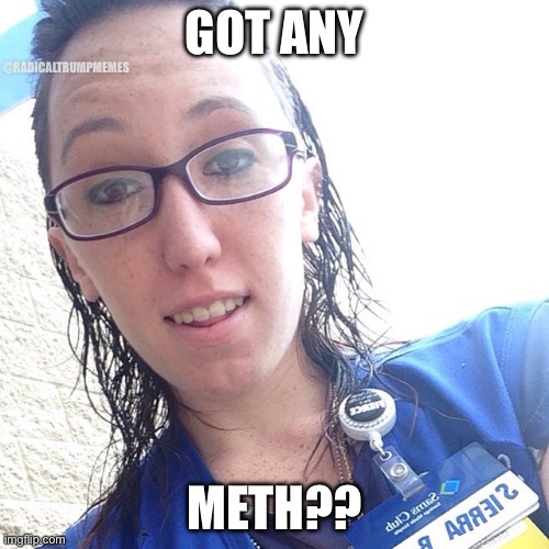 Meth Girl Sierra | @RADICALTRUMPMEMES; GOT ANY; METH?? | image tagged in meth girl sierra | made w/ Imgflip meme maker