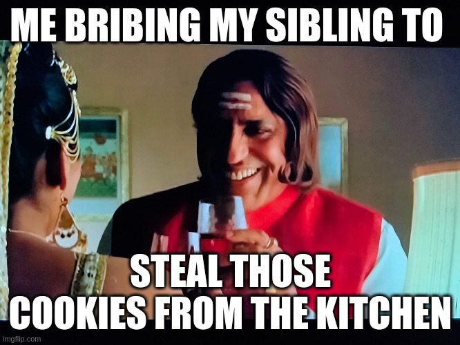 bribing | ME BRIBING MY SIBLING TO; STEAL THOSE COOKIES FROM THE KITCHEN | image tagged in fun memes | made w/ Imgflip meme maker