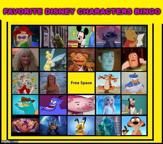 favorite disney characters bingo | image tagged in favorite disney characters bingo,disney,mickey mouse,winnie the pooh,pixar,mythical creatures | made w/ Imgflip meme maker