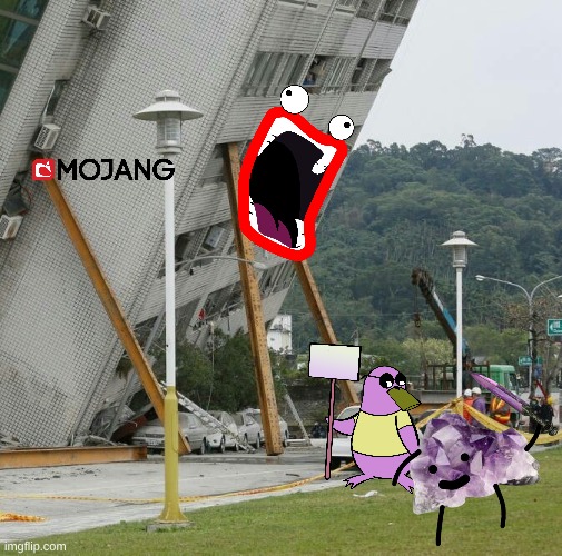 This was made for a comment, but then i decided to release it on a stream. | image tagged in protest,mojang,amethyst | made w/ Imgflip meme maker