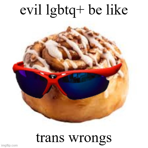cool ass cinnamon bun | evil lgbtq+ be like; trans wrongs | image tagged in cool ass cinnamon bun | made w/ Imgflip meme maker