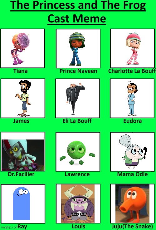The Princess and the Frog cast (gift for Samracheltang88) | image tagged in the princess and the frog cast meme | made w/ Imgflip meme maker