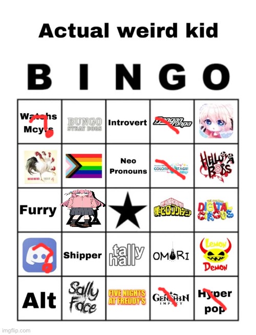 Actual Weird kid bingo | image tagged in actual weird kid bingo | made w/ Imgflip meme maker