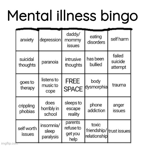 Mental illness bingo Blank Meme Template