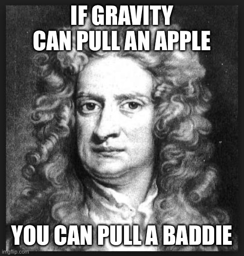 Don’t kys | IF GRAVITY CAN PULL AN APPLE; YOU CAN PULL A BADDIE | image tagged in sir isaac newton | made w/ Imgflip meme maker