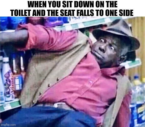 When You Sit Down On The Toilet And The Seat Falls To One Side | WHEN YOU SIT DOWN ON THE TOILET AND THE SEAT FALLS TO ONE SIDE | image tagged in chris joines | made w/ Imgflip meme maker