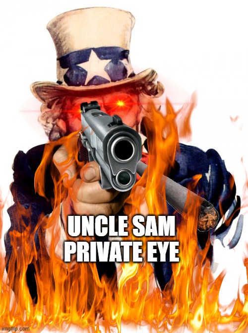 Uncle Sam | UNCLE SAM
PRIVATE EYE | image tagged in memes,uncle sam | made w/ Imgflip meme maker