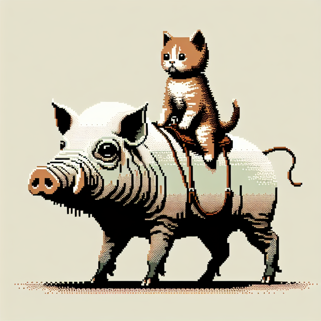 deranged kitten riding a pixelated mutant hog Blank Meme Template