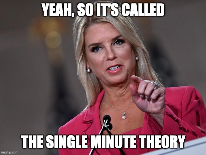 Pam Bondi | YEAH, SO IT'S CALLED; THE SINGLE MINUTE THEORY | image tagged in pam bondi | made w/ Imgflip meme maker