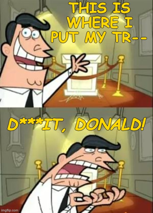 This Is Where I'd Put My Trophy If I Had One Meme | THIS IS WHERE I PUT MY TR-- D***IT, DONALD! | image tagged in memes,this is where i'd put my trophy if i had one | made w/ Imgflip meme maker