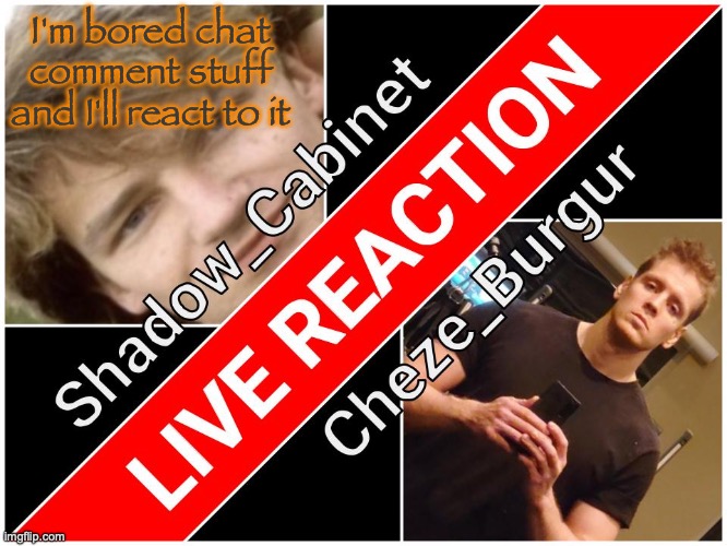 Shadow and Cheze Shared temp | I'm bored chat comment stuff and I'll react to it | image tagged in shadow and cheze shared temp | made w/ Imgflip meme maker