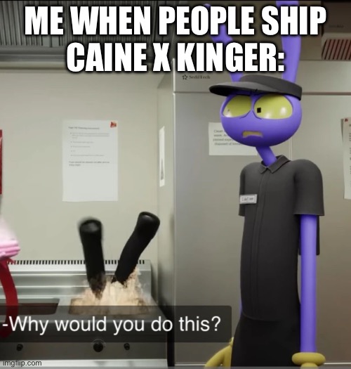 Why would you do this? | ME WHEN PEOPLE SHIP
CAINE X KINGER: | image tagged in tadc,the amazing digital circus,funny | made w/ Imgflip meme maker