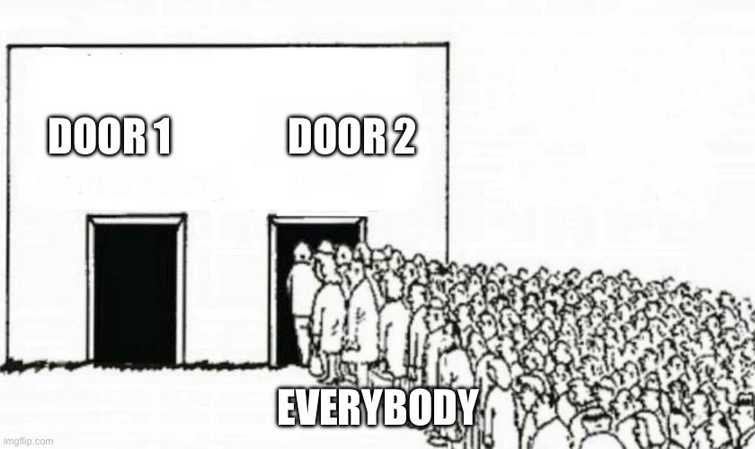 Two doors crowd | DOOR 1; DOOR 2; EVERYBODY | image tagged in two doors crowd | made w/ Imgflip meme maker