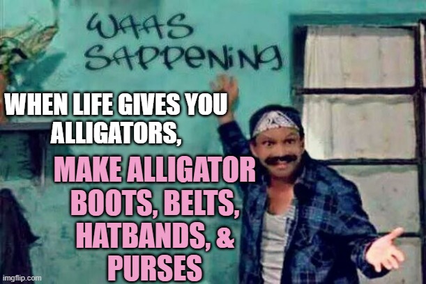 Happy Birthday Born in East LA | WHEN LIFE GIVES YOU
ALLIGATORS, MAKE ALLIGATOR
BOOTS, BELTS,
HATBANDS, &
PURSES | image tagged in happy birthday born in east la | made w/ Imgflip meme maker