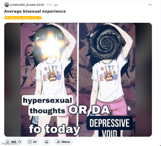 No this is not the "average bisexual experience" I think you're just mentally ill | made w/ Imgflip meme maker