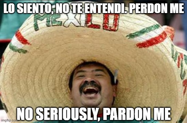 mexican word of the day | LO SIENTO, NO TE ENTENDI. PERDON ME NO SERIOUSLY, PARDON ME | image tagged in mexican word of the day | made w/ Imgflip meme maker