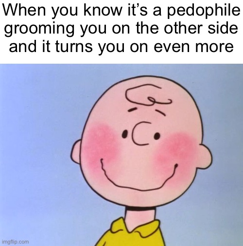 charlie blushes | When you know it’s a pedophile
grooming you on the other side
and it turns you on even more | image tagged in charlie blushes | made w/ Imgflip meme maker