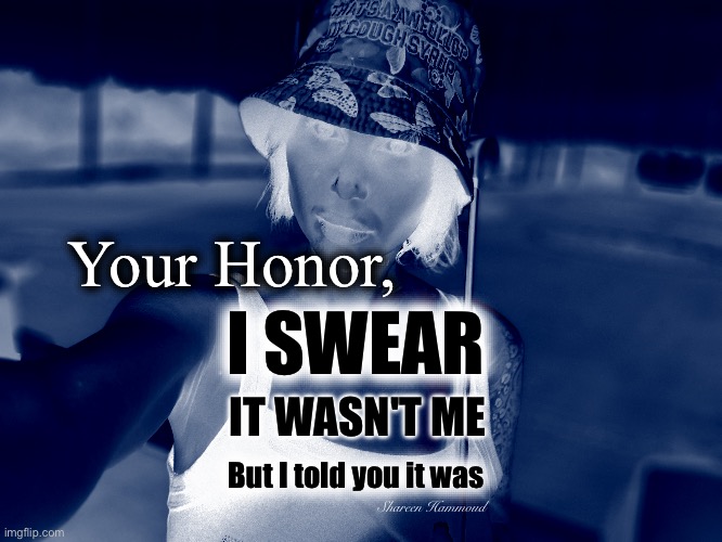 Your honor I swear it wasn’t me but I told you it was | Your Honor, I SWEAR; IT WASN'T ME; But I told you it was; Shareen Hammoud | image tagged in shareenhammoud,confessions,guiltynotguiltyquotes,sheezybenz,dailyquotes | made w/ Imgflip meme maker