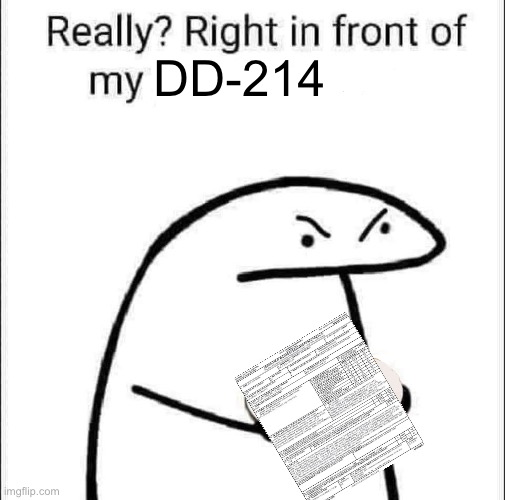 Really, right in front of my DD-214?? | DD-214 | image tagged in really right in front of my pancit | made w/ Imgflip meme maker