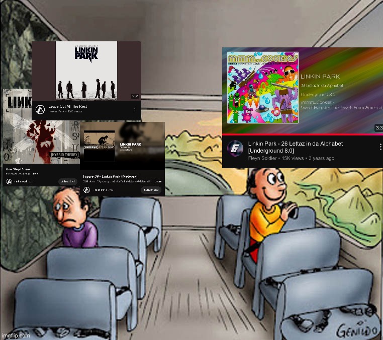 2 sides of linkin park | image tagged in two guys on a bus | made w/ Imgflip meme maker