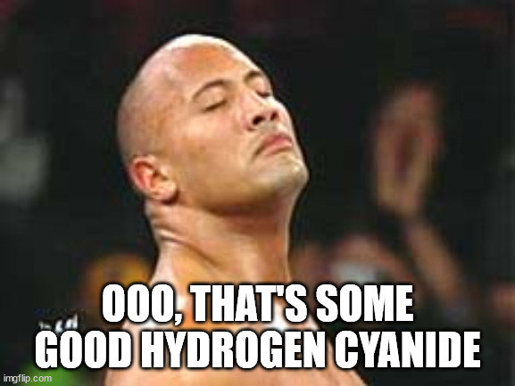 The Rock Smelling | OOO, THAT'S SOME GOOD HYDROGEN CYANIDE | image tagged in the rock smelling | made w/ Imgflip meme maker