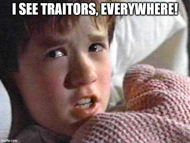 Traitors | I SEE TRAITORS, EVERYWHERE! | image tagged in sixth sense,traitors | made w/ Imgflip meme maker