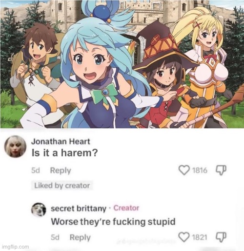 image tagged in konosuba,kazuma,aqua,megumin,darkness | made w/ Imgflip meme maker