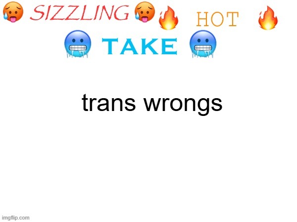 sizzling hot take | trans wrongs | image tagged in sizzling hot take | made w/ Imgflip meme maker