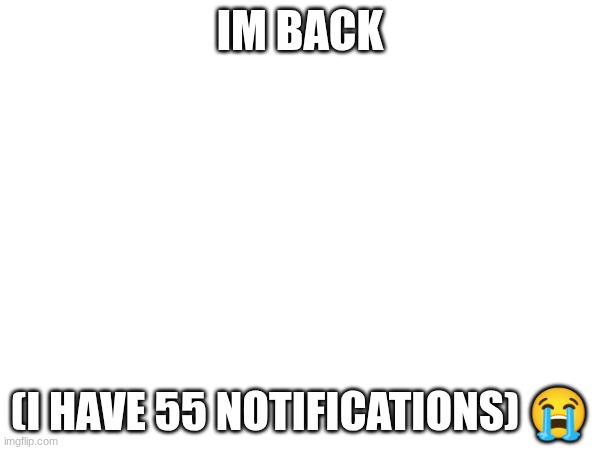 IM BACK; (I HAVE 55 NOTIFICATIONS) 😭 | made w/ Imgflip meme maker