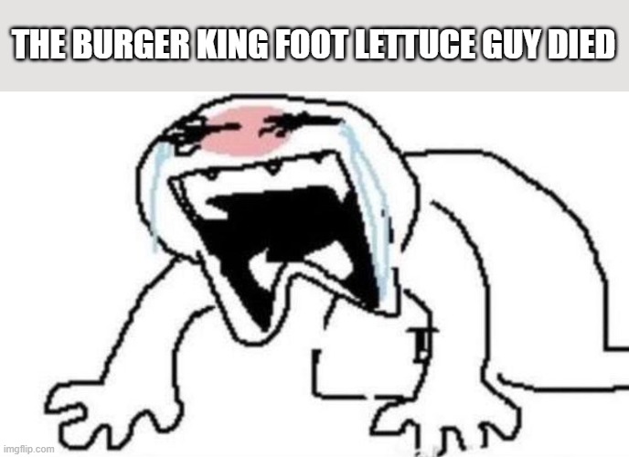 NOOOOO | THE BURGER KING FOOT LETTUCE GUY DIED | image tagged in ugly crying | made w/ Imgflip meme maker
