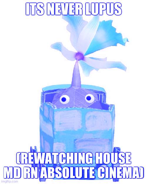 Train rock pikmin | ITS NEVER LUPUS; (REWATCHING HOUSE MD RN ABSOLUTE CINEMA) | image tagged in train rock pikmin | made w/ Imgflip meme maker