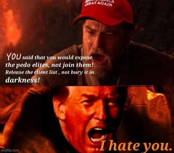image tagged in anakin i hate you,trump,maga,epstein | made w/ Imgflip meme maker