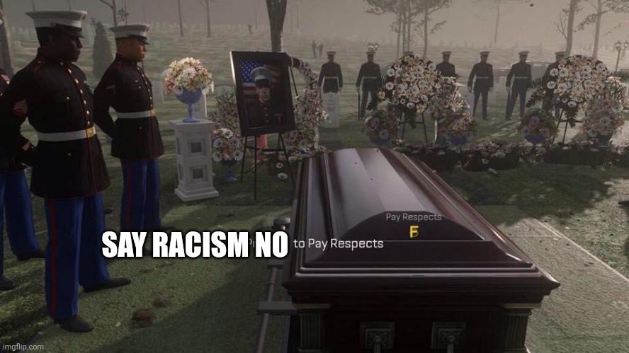 Press F to Pay Respects | SAY RACISM NO | image tagged in press f to pay respects | made w/ Imgflip meme maker