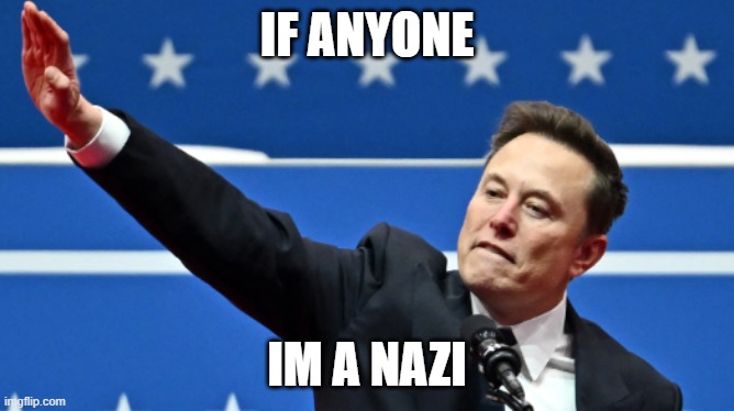 Elon Hitler | IF ANYONE IM A NAZI | image tagged in elon hitler | made w/ Imgflip meme maker