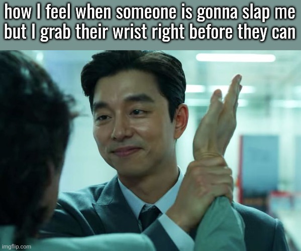Squid Game Slap | how I feel when someone is gonna slap me
but I grab their wrist right before they can | image tagged in squid game slap | made w/ Imgflip meme maker