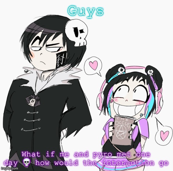 Dante and Mimi | Guys; What if me and pyro met one day 💀 how would the interaction go | image tagged in dante and mimi | made w/ Imgflip meme maker