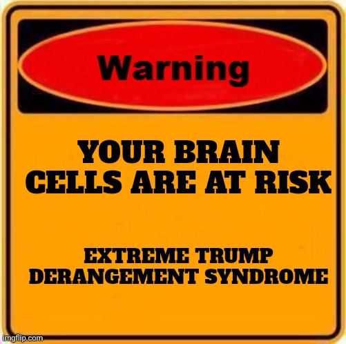 Warning Sign Meme | EXTREME TRUMP DERANGEMENT SYNDROME YOUR BRAIN CELLS ARE AT RISK | image tagged in memes,warning sign | made w/ Imgflip meme maker