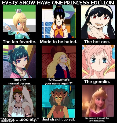 every show have one princess edition | EVERY SHOW HAVE ONE PRINCESS EDITION | image tagged in princess edition,every show have one,rosalina,anime,sleeping beauty,she-ra | made w/ Imgflip meme maker
