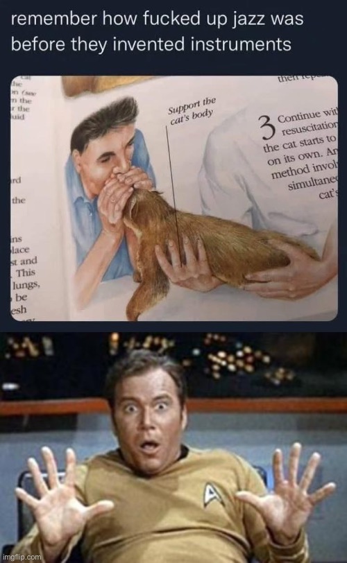 Jazz Acapella | image tagged in captain kirk jazz hands,jazz,acapella | made w/ Imgflip meme maker