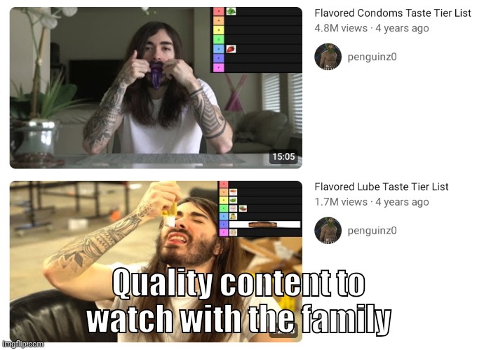 Quality Content | Quality content to watch with the family | image tagged in nsfw,funny,youtube,penguinz0,parody | made w/ Imgflip meme maker