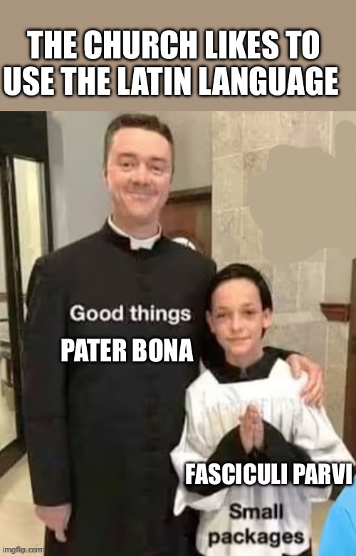 THE CHURCH LIKES TO USE THE LATIN LANGUAGE PATER BONA FASCICULI PARVI | made w/ Imgflip meme maker