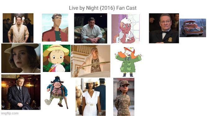 Credit to Mico the Ninjago Fan 2024 for this used | image tagged in meme,memes,spoof cast,characters,roles,live by night | made w/ Imgflip meme maker
