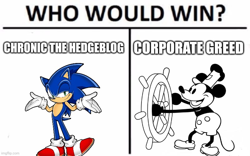 Who Would Win? | CHRONIC THE HEDGEBLOG; CORPORATE GREED | image tagged in memes,who would win | made w/ Imgflip meme maker