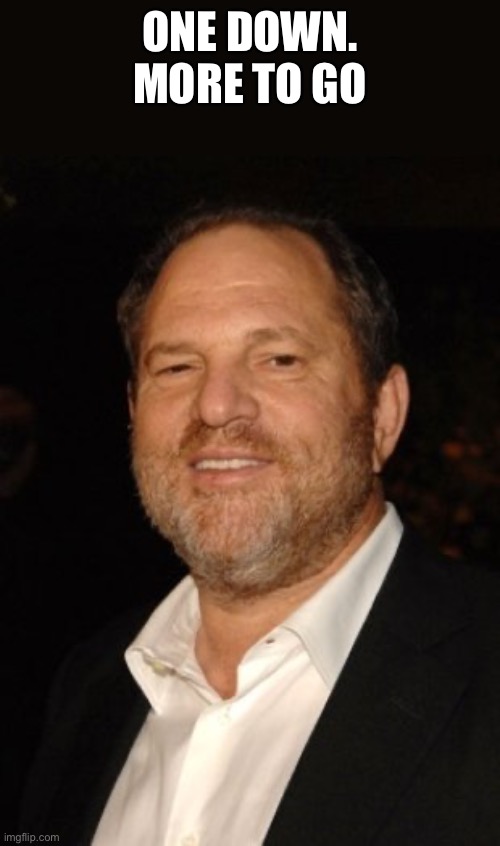 Harvey Weinstein | ONE DOWN.
MORE TO GO | image tagged in harvey weinstein | made w/ Imgflip meme maker