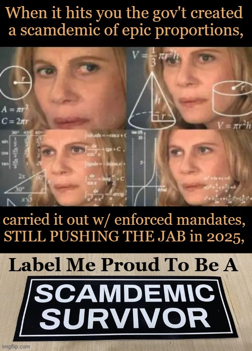 With Some STILL WEARING MASKS, Too Bad Another Kind of 'HERD IMMUNITY' Isn't INNATE... | When it hits you the gov't created 
a scamdemic of epic proportions, carried it out w/ enforced mandates, 
STILL PUSHING THE JAB in 2025, Label Me Proud To Be A | image tagged in big government,evil government,scam,sheep,herd immunity,political humor | made w/ Imgflip meme maker