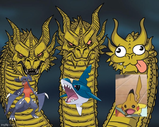 Pokemon during Shark Week | image tagged in three-headed dragon,memes,funny,animals,pokemon | made w/ Imgflip meme maker