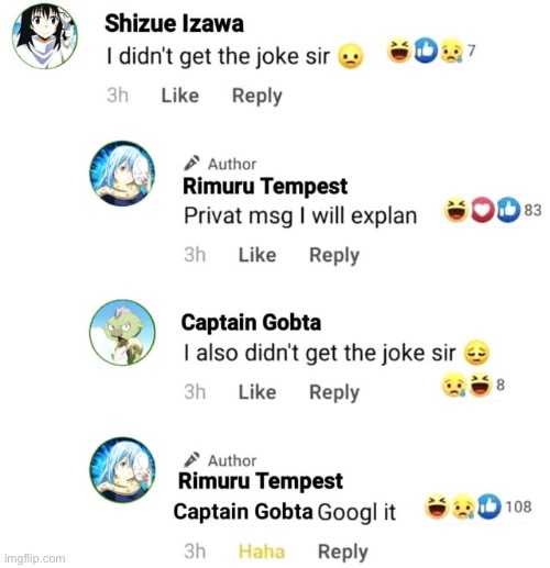 image tagged in that time i got reincarnated as a slime,rimuru,shizue,gobta | made w/ Imgflip meme maker